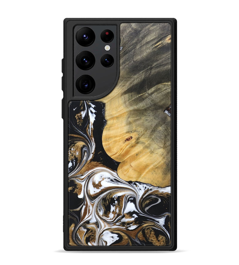 Galaxy S22 Ultra Wood+Resin Phone Case - Terrance (Black & White, 697124)