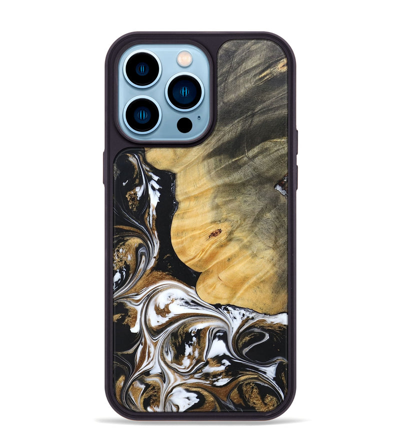 iPhone 14 Pro Max Wood+Resin Phone Case - Terrance (Black & White, 697124)