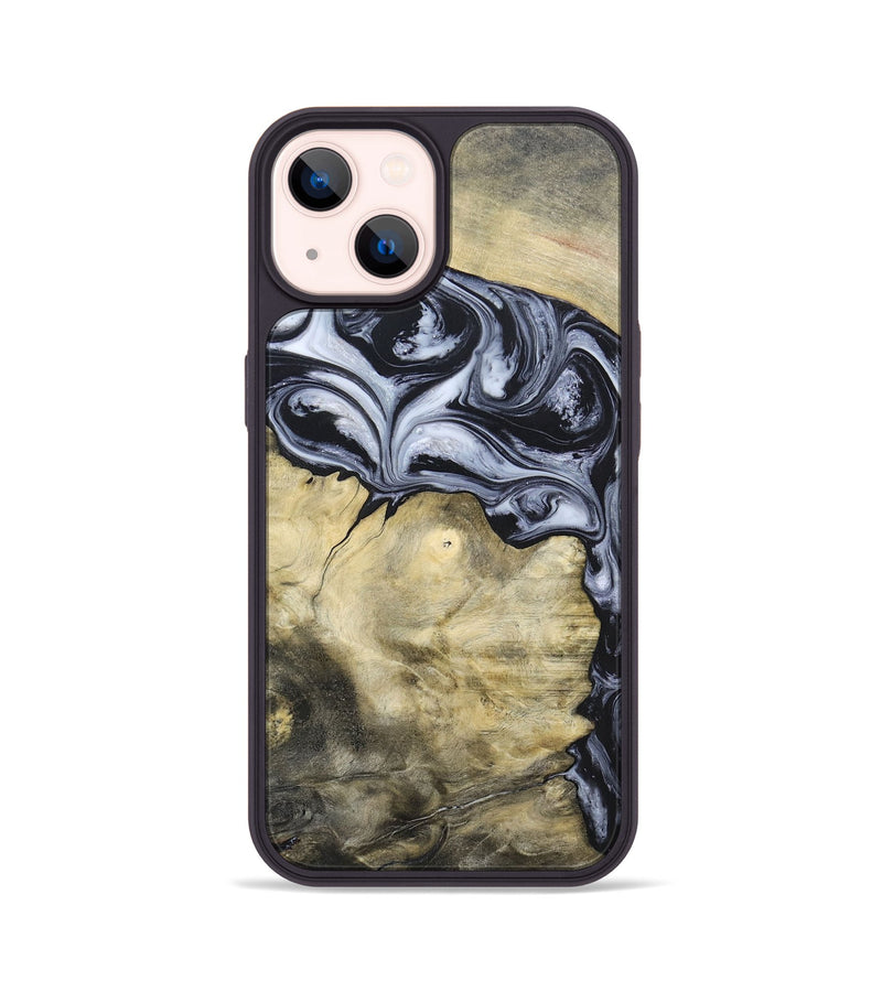 iPhone 14 Wood+Resin Phone Case - Kassandra (Black & White, 697126)