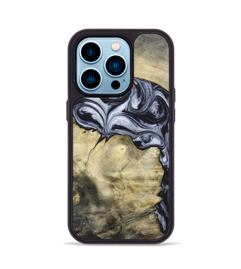 iPhone 14 Pro Wood+Resin Phone Case - Kassandra (Black & White, 697126)