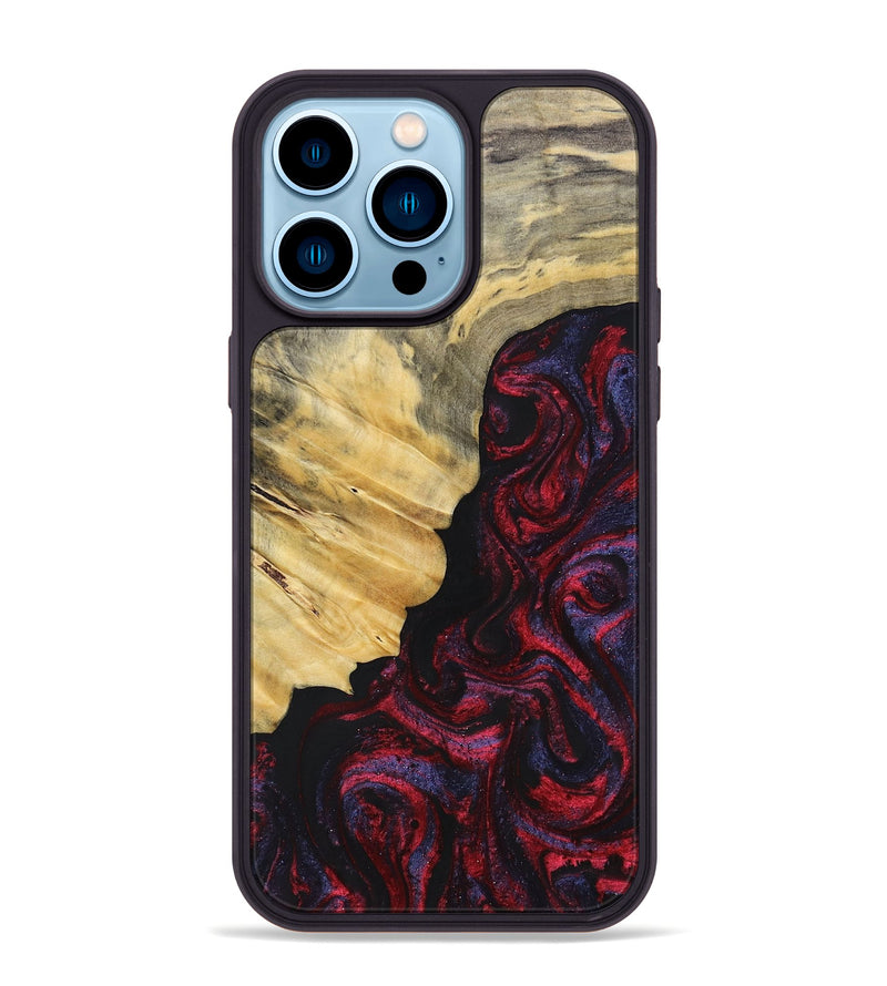 iPhone 14 Pro Max Wood+Resin Phone Case - Magnolia (Red, 697176)
