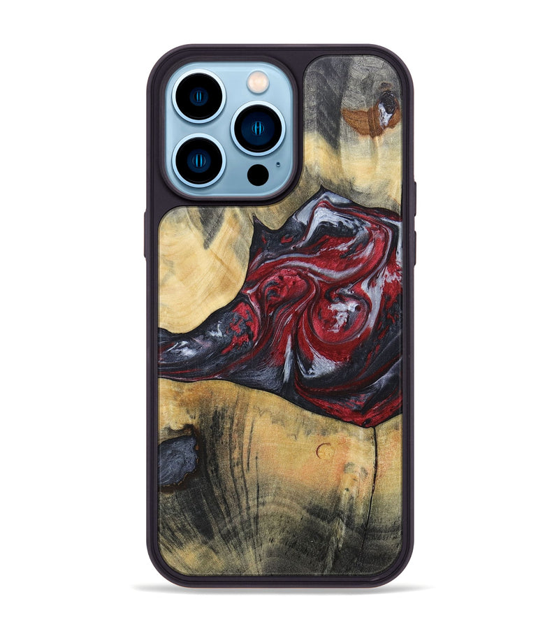 iPhone 14 Pro Max Wood+Resin Phone Case - Samuel (Red, 697177)