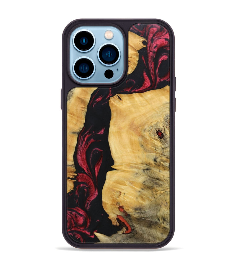 iPhone 14 Pro Max Wood+Resin Phone Case - Gene (Red, 697180)