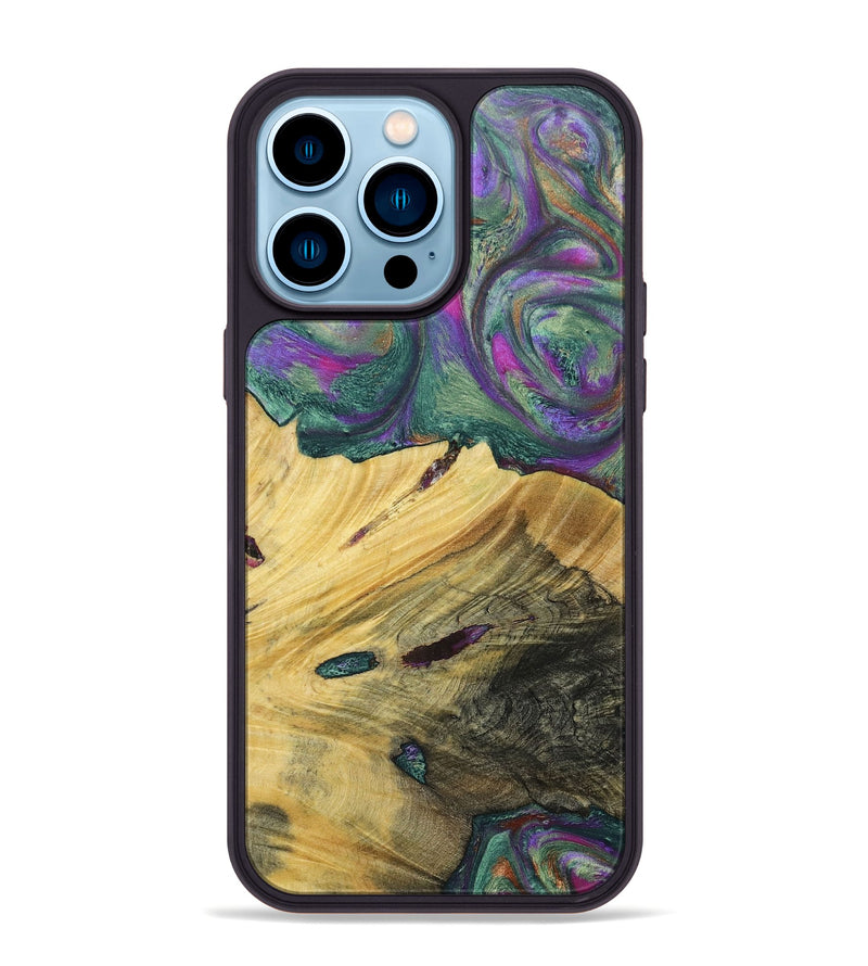iPhone 14 Pro Max Wood+Resin Phone Case - Annette (Green, 697184)