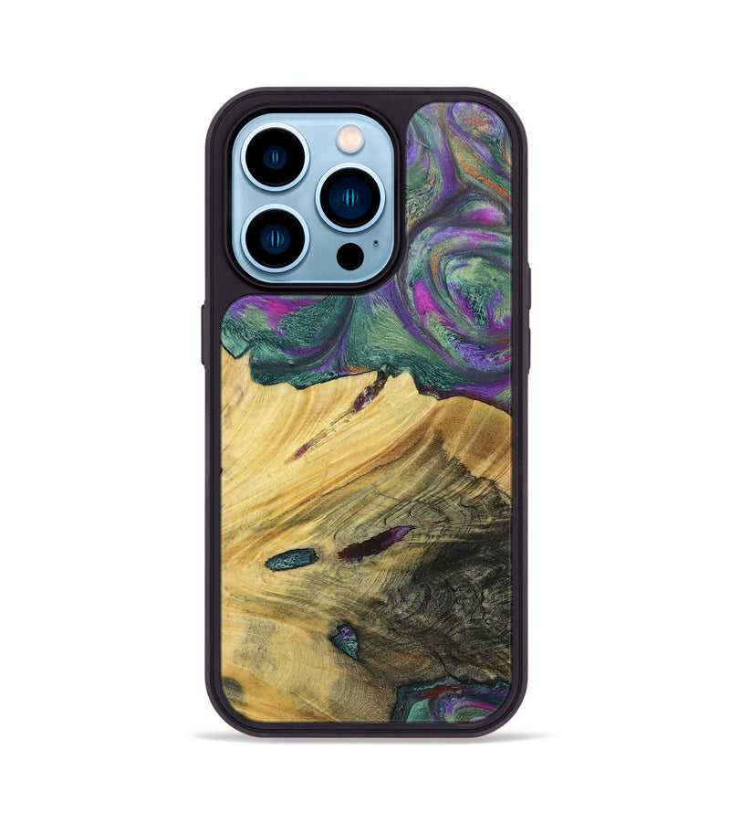 iPhone 14 Pro Wood+Resin Phone Case - Annette (Green, 697184)