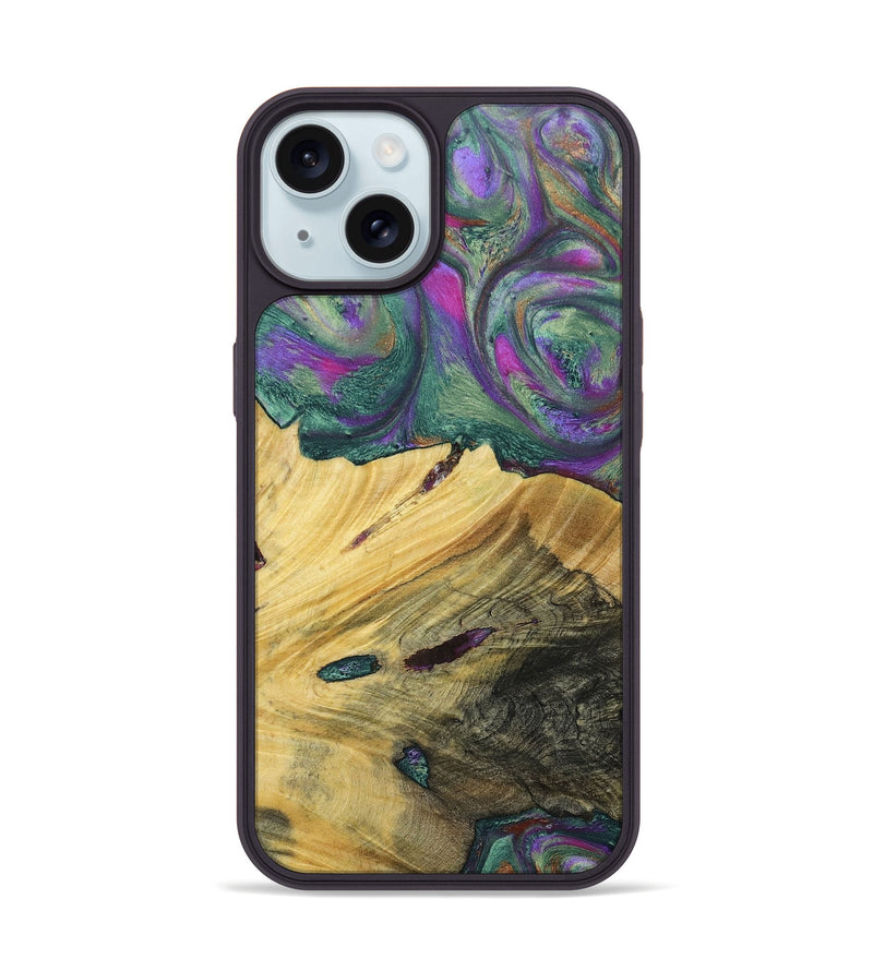 iPhone 15 Wood+Resin Phone Case - Annette (Green, 697184)