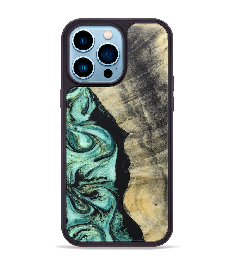 iPhone 14 Pro Max Wood+Resin Phone Case - Armani (Green, 697191)