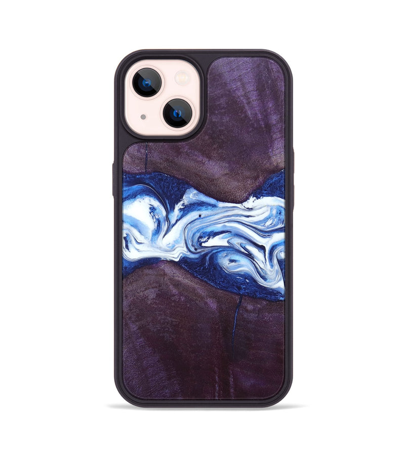 iPhone 14 Wood+Resin Phone Case - Jenifer (Blue, 697208)