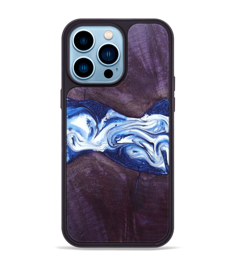 iPhone 14 Pro Max Wood+Resin Phone Case - Jenifer (Blue, 697208)