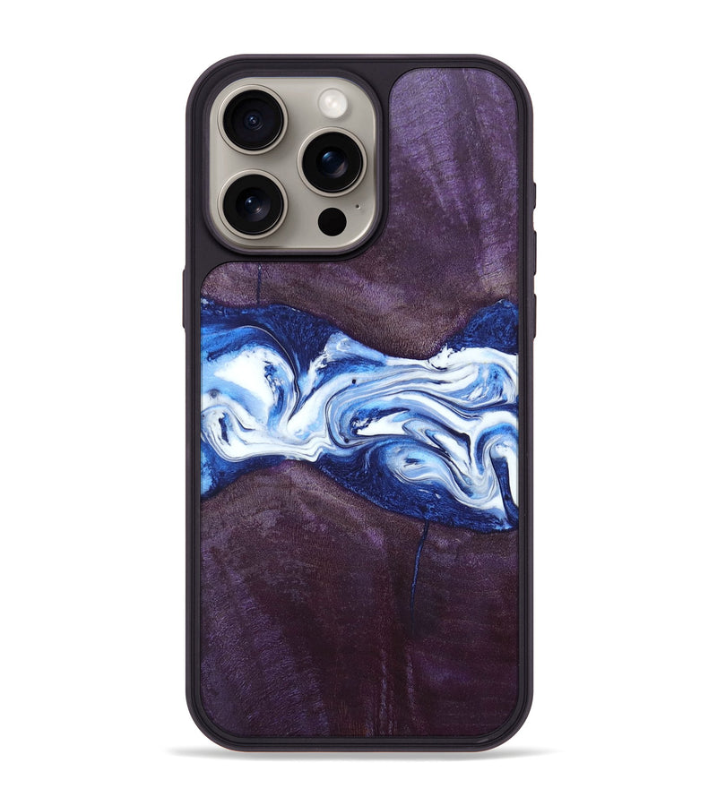 iPhone 15 Pro Max Wood+Resin Phone Case - Jenifer (Blue, 697208)