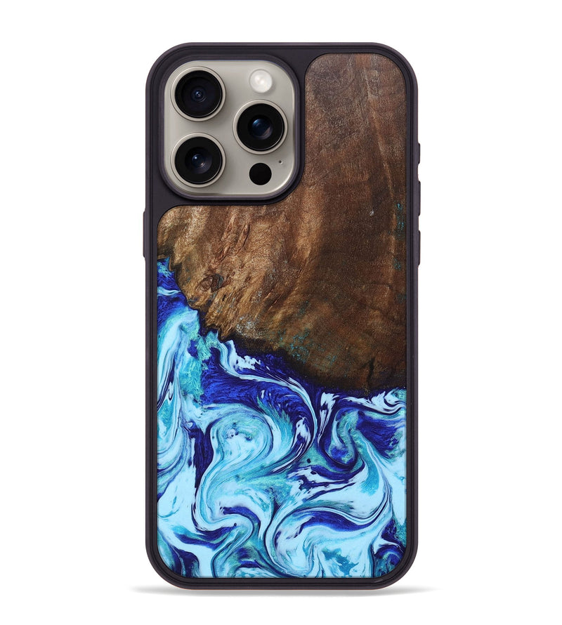 iPhone 15 Pro Max Wood+Resin Phone Case - Vivienne (Blue, 697209)