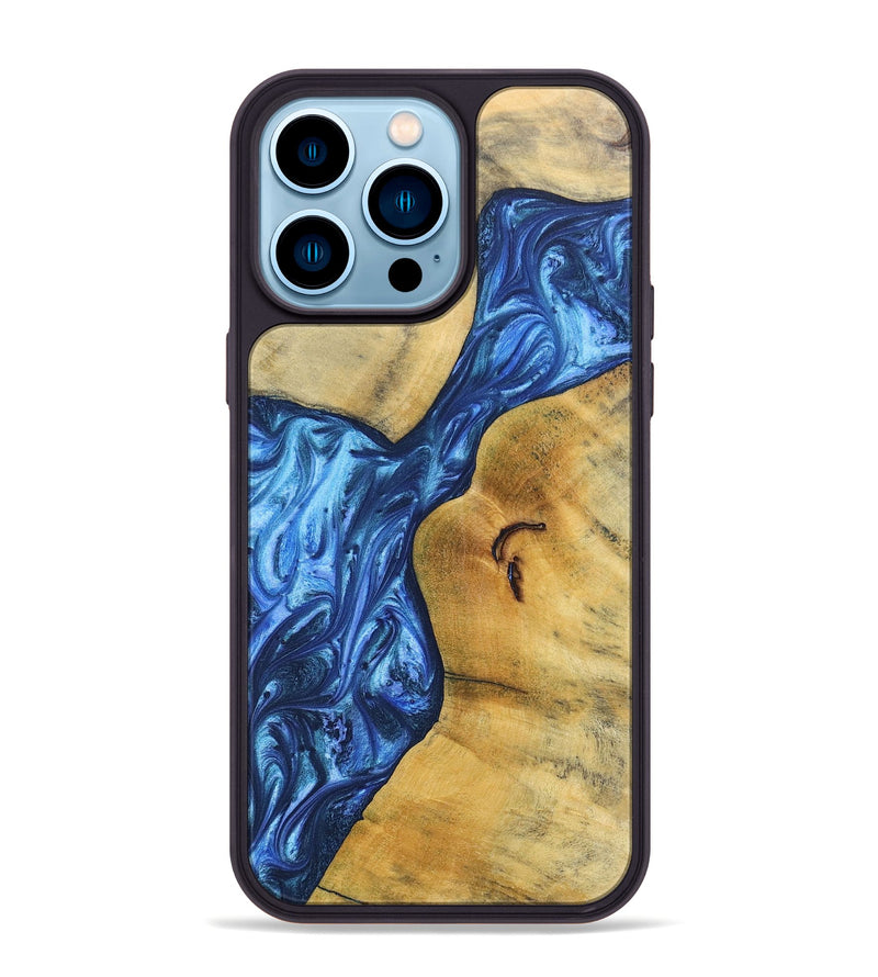 iPhone 14 Pro Max Wood+Resin Phone Case - Jamal (Blue, 697211)