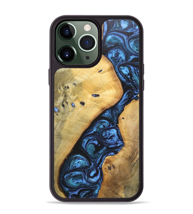 iPhone 13 Pro Max Wood+Resin Phone Case - Tabitha (Blue, 697265)