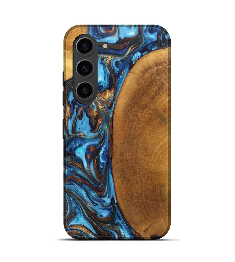Galaxy S23 Wood+Resin Live Edge Phone Case - Gianni (Teal & Gold, 697333)