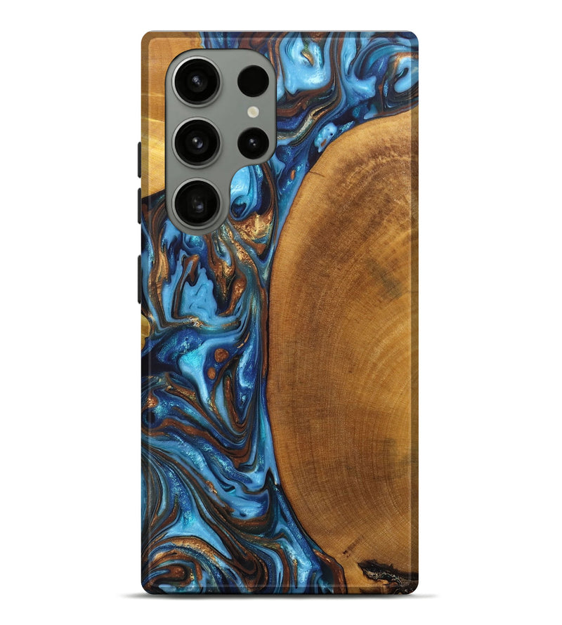 Galaxy S23 Ultra Wood+Resin Live Edge Phone Case - Gianni (Teal & Gold, 697333)