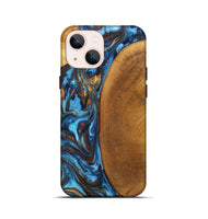 iPhone 13 mini Wood+Resin Live Edge Phone Case - Gianni (Teal & Gold, 697333)
