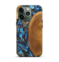 iPhone 13 Pro Wood+Resin Live Edge Phone Case - Gianni (Teal & Gold, 697333)