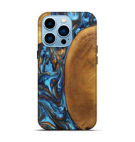 iPhone 14 Pro Wood+Resin Live Edge Phone Case - Gianni (Teal & Gold, 697333)