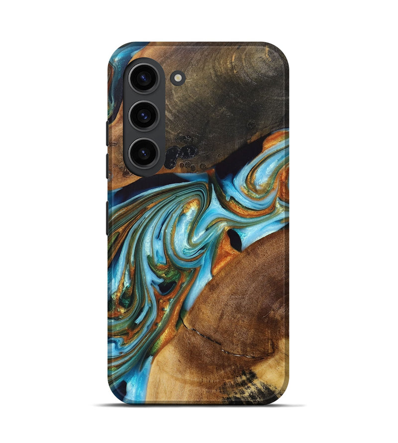 Galaxy S23 Wood+Resin Live Edge Phone Case - Leroy (Teal & Gold, 697335)