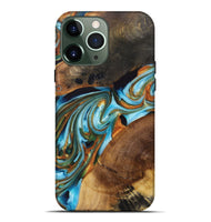 iPhone 13 Pro Max Wood+Resin Live Edge Phone Case - Leroy (Teal & Gold, 697335)