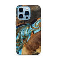 iPhone 14 Pro Wood+Resin Live Edge Phone Case - Leroy (Teal & Gold, 697335)