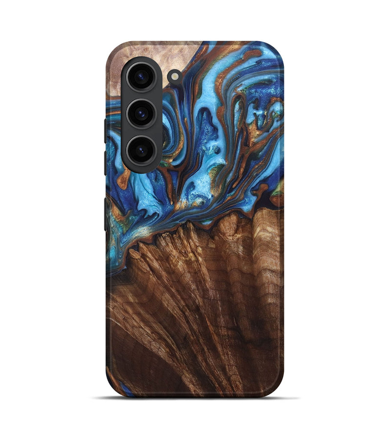 Galaxy S23 Wood+Resin Live Edge Phone Case - Heidi (Teal & Gold, 697338)