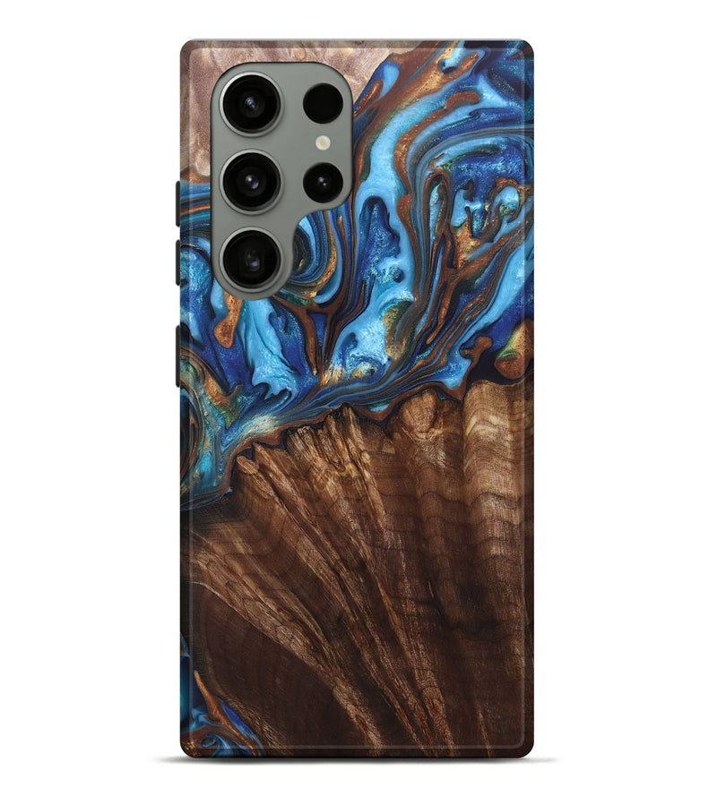 Galaxy S23 Ultra Wood+Resin Live Edge Phone Case - Heidi (Teal & Gold, 697338)