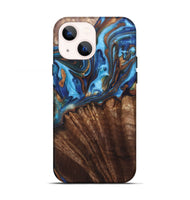iPhone 13 Wood+Resin Live Edge Phone Case - Heidi (Teal & Gold, 697338)