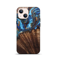 iPhone 13 mini Wood+Resin Live Edge Phone Case - Heidi (Teal & Gold, 697338)