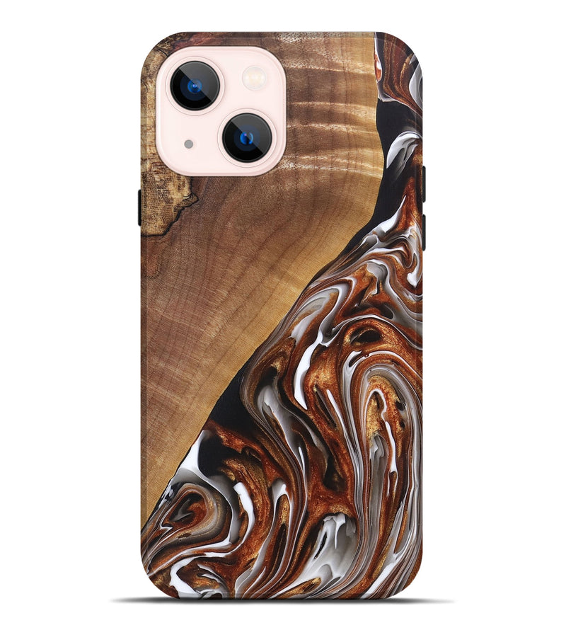 iPhone 14 Plus Wood+Resin Live Edge Phone Case - Ace (Black & White, 697342)