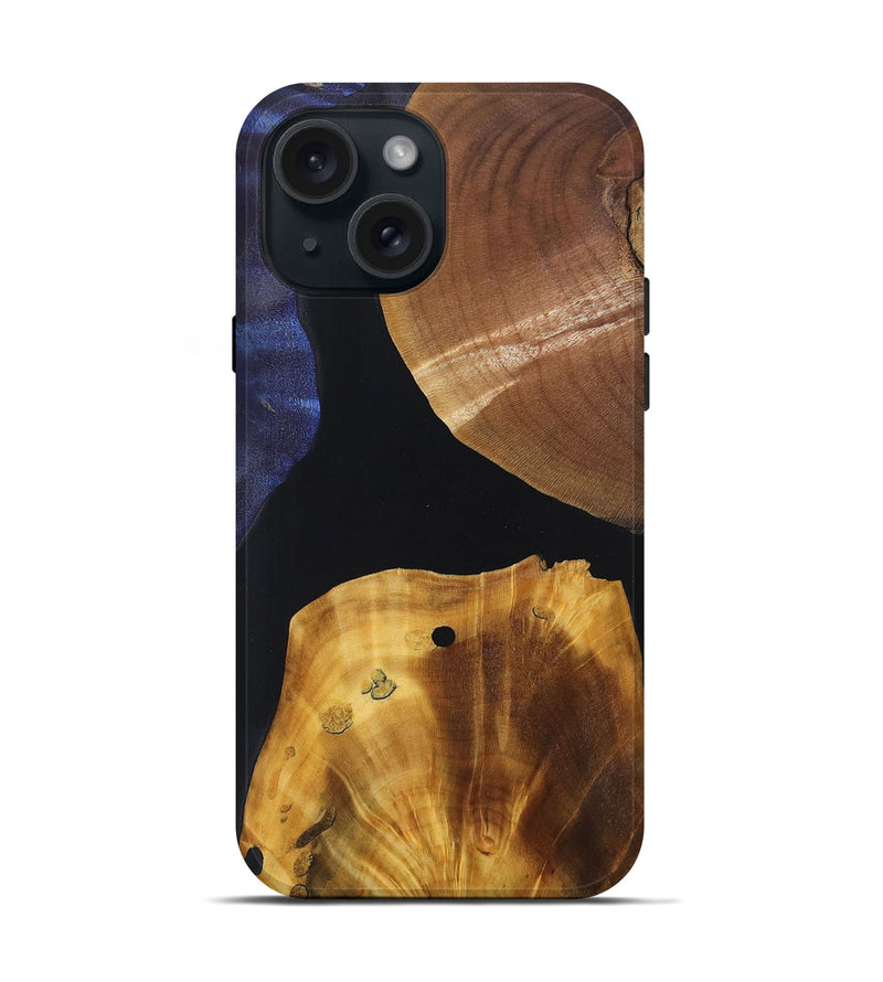 iPhone 15 Wood+Resin Live Edge Phone Case - Audrey (Pure Black, 697349)