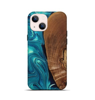 iPhone 13 mini Wood+Resin Live Edge Phone Case - Jett (Green, 697359)