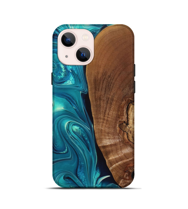 iPhone 13 mini Wood+Resin Live Edge Phone Case - Jett (Green, 697359)