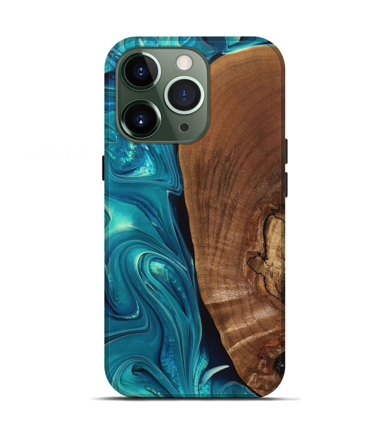 iPhone 13 Pro Wood+Resin Live Edge Phone Case - Jett (Green, 697359)