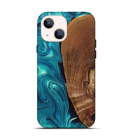 iPhone 14 Wood+Resin Live Edge Phone Case - Jett (Green, 697359)