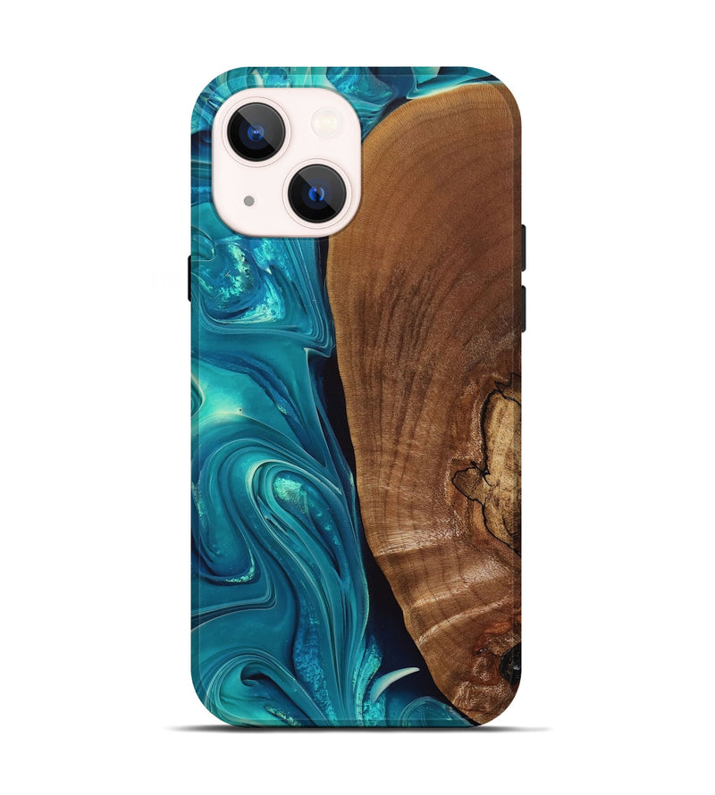 iPhone 14 Wood+Resin Live Edge Phone Case - Jett (Green, 697359)