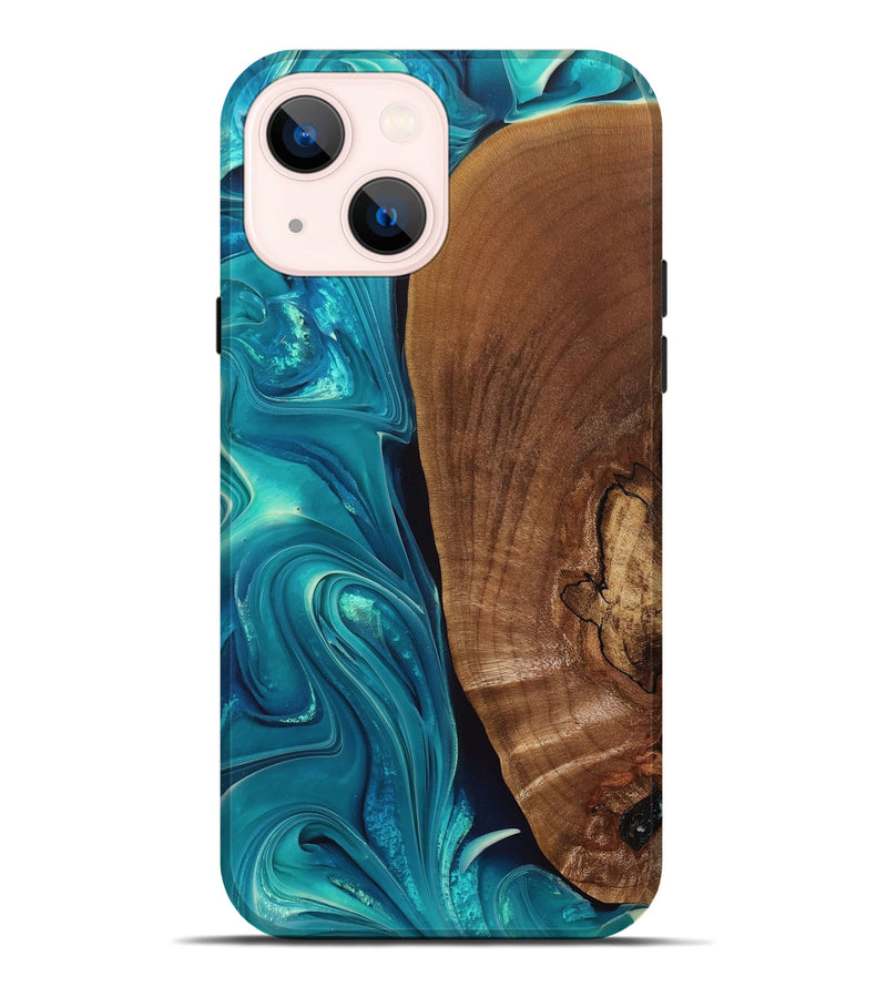 iPhone 14 Plus Wood+Resin Live Edge Phone Case - Jett (Green, 697359)