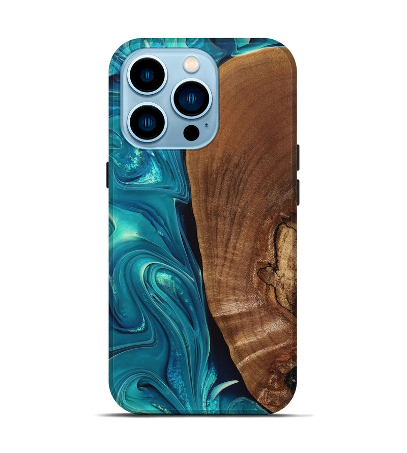 iPhone 14 Pro Wood+Resin Live Edge Phone Case - Jett (Green, 697359)