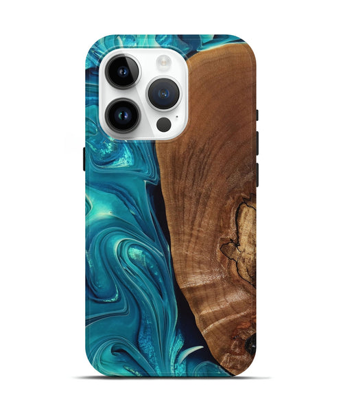 iPhone 15 Pro Wood+Resin Live Edge Phone Case - Jett (Green, 697359)