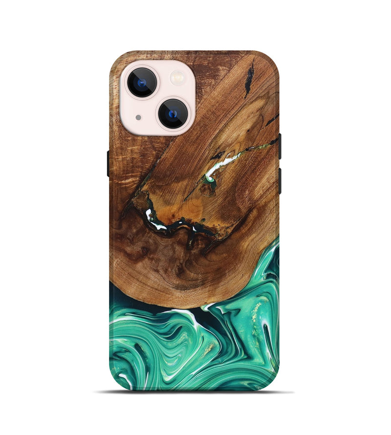 iPhone 13 mini Wood+Resin Live Edge Phone Case - Freya (Green, 697418)