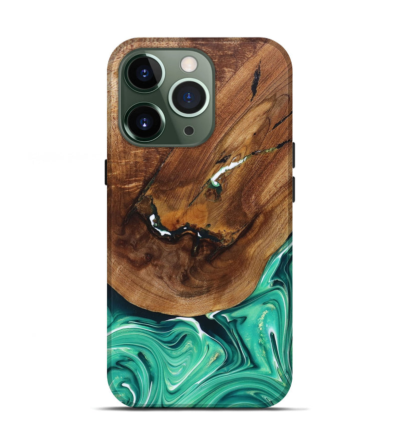 iPhone 13 Pro Wood+Resin Live Edge Phone Case - Freya (Green, 697418)