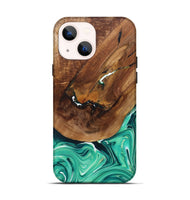 iPhone 14 Wood+Resin Live Edge Phone Case - Freya (Green, 697418)