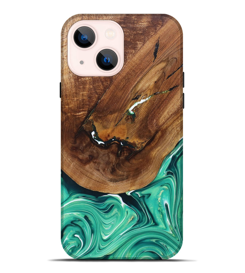 iPhone 14 Plus Wood+Resin Live Edge Phone Case - Freya (Green, 697418)
