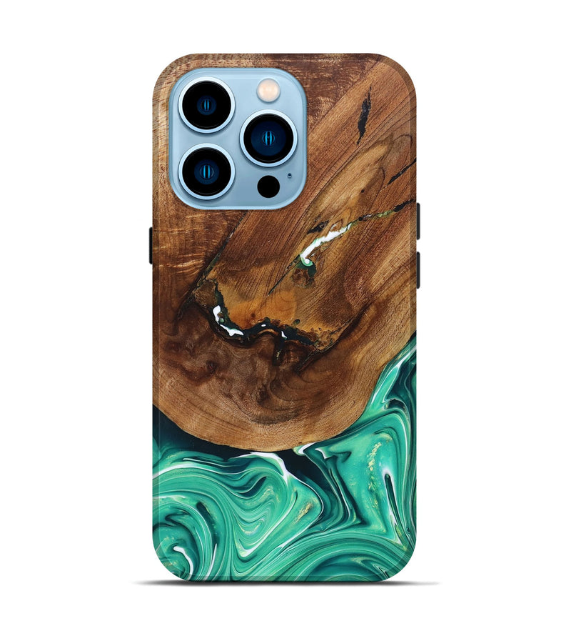 iPhone 14 Pro Wood+Resin Live Edge Phone Case - Freya (Green, 697418)