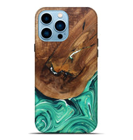 iPhone 14 Pro Max Wood+Resin Live Edge Phone Case - Freya (Green, 697418)