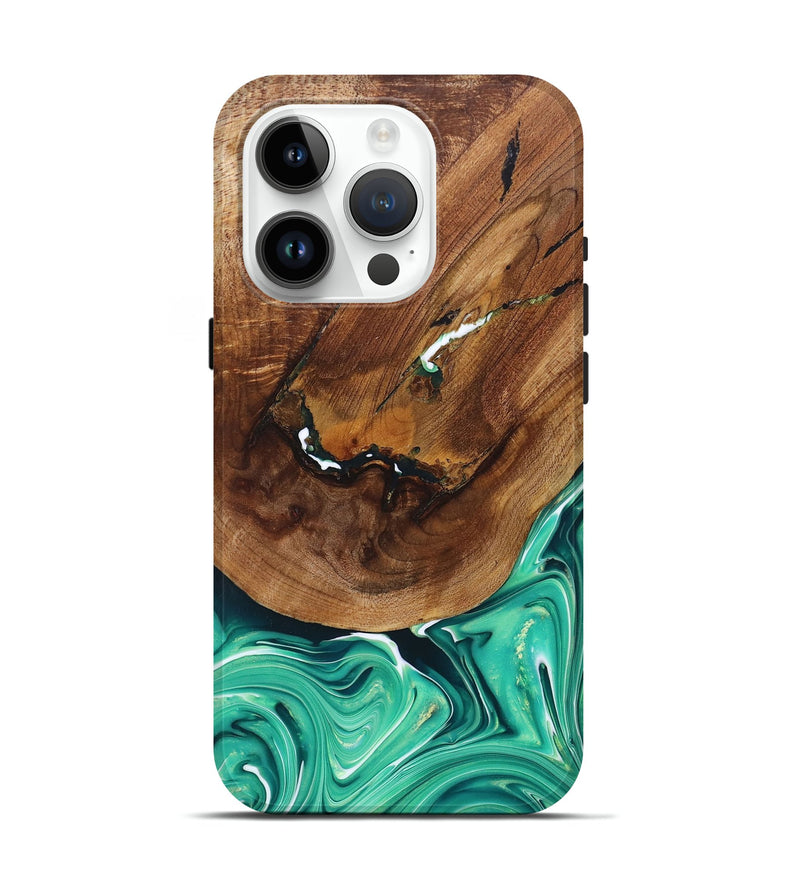 iPhone 15 Pro Wood+Resin Live Edge Phone Case - Freya (Green, 697418)