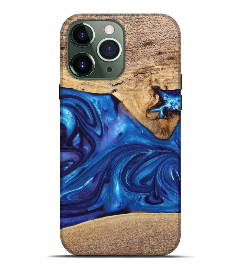 iPhone 13 Pro Max Wood+Resin Live Edge Phone Case - Silas (Blue, 697420)