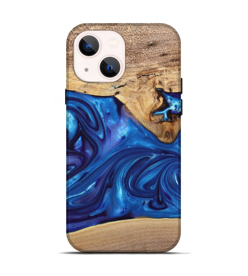 iPhone 14 Wood+Resin Live Edge Phone Case - Silas (Blue, 697420)