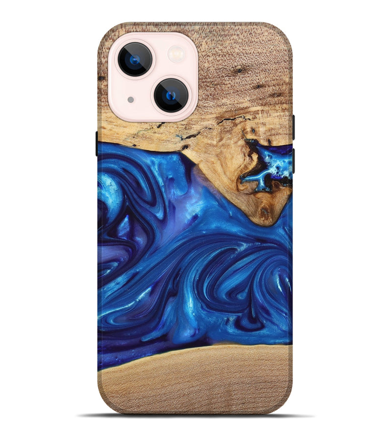 iPhone 14 Plus Wood+Resin Live Edge Phone Case - Silas (Blue, 697420)