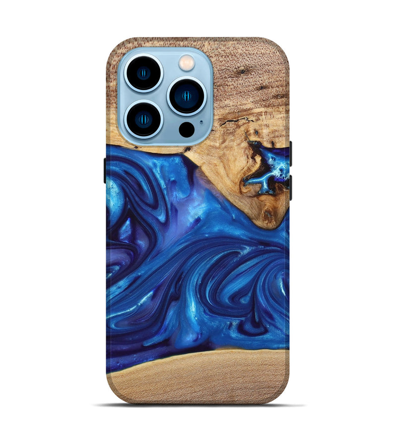 iPhone 14 Pro Wood+Resin Live Edge Phone Case - Silas (Blue, 697420)